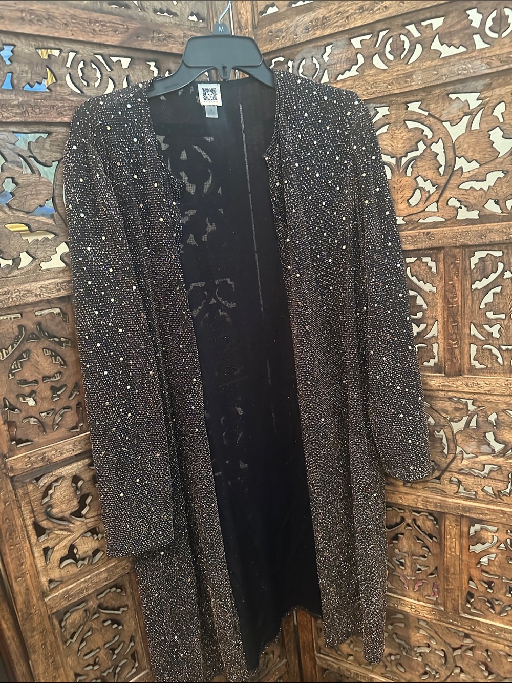 Anne Klein Black Sparkle Open-Front Kimono